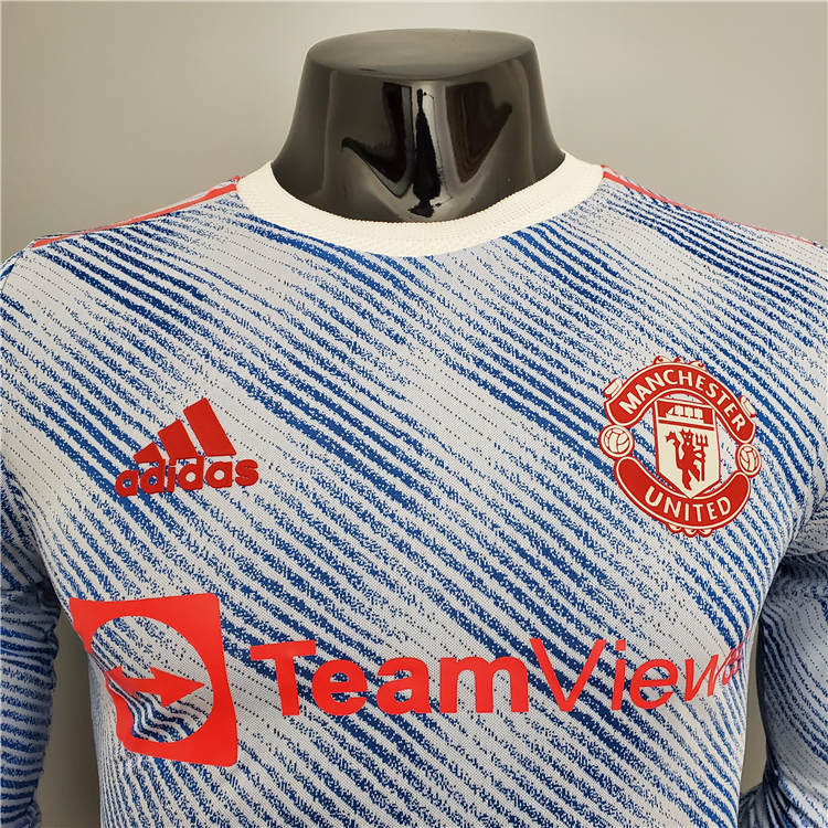 Manchester United 21-22 Away Light Blue Soccer Jersey Football Shirt ( LS-Player Version) - Click Image to Close